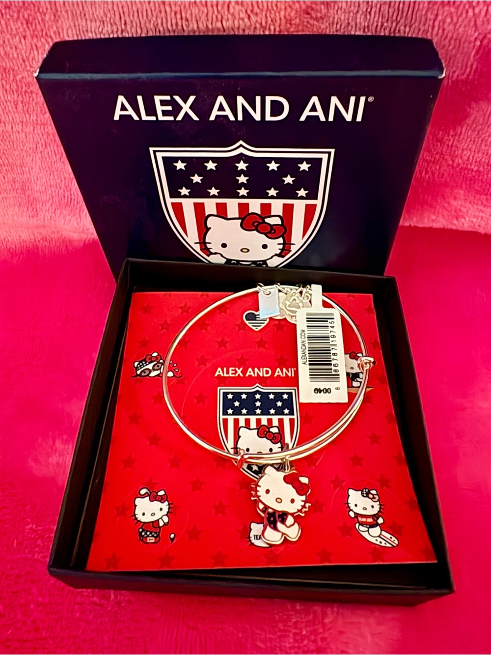 Alex and Ani Silver Hello Kitty Charm Bangle with Red Accents